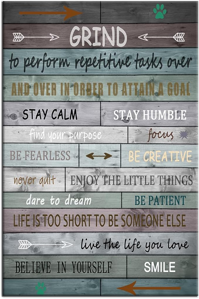Motivational Poster Wall Art Grind Inspirational Entrepreneur Quotes Print on Canvas Retro Colorful Background Painting Artwork for Modern Home Living Room School Workplace Ready to Hang [24''Wx36''H]