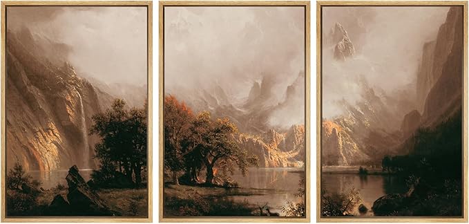 SIGNWIN Framed Canvas Print Wall Art Set Dramatic Mountain Valley Lake Landscape Illustrations Modern Art Decorative Nordic Abstract for Living Room, Bedroom, Office - 24"x36"x3 Natural
