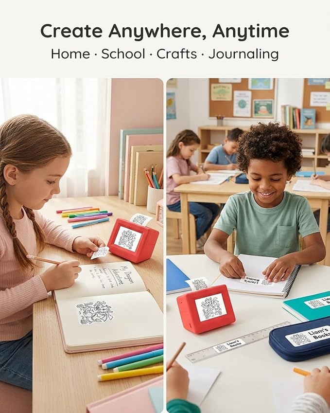 Ai Sticker Maker Machine Box Mini Smart Voice Inkless Portable Thermal Display Label Photo Stickers Printer Kids Creative Stamper Toy for Home Office Scrapbooking DIY Crafts Gift Wrapping(2PCS)