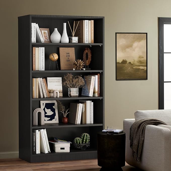 Soohow 5 Shelf Bookcase,60 Inch Wood Tall Bookshelves for Living Room,Grey