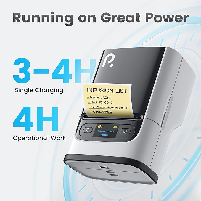 POLONO M220S Label Makers, Barcode Label Printer Bluetooth Portable Thermal Printer for Small Business, Address, Logo, Office, Mailing, Sticker Printer for Phones & PC, Light Grey, 85x65x113mm