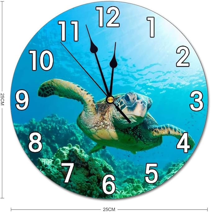 sea Turtle Wall Clock Battery Operated Silent Round Clock Wall Decor for Home Office School, 12 Inch