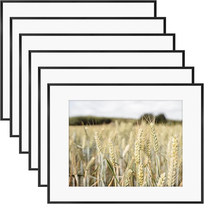 Golden State Art, Gallery Wall Frame Set of 6 - Black 14x18 Aluminum Photo Frames with Mat for 11x14 Pictures - 14 x 18 inch Metal Frame with Real Glass Cover - Elegant Home or Office Decor