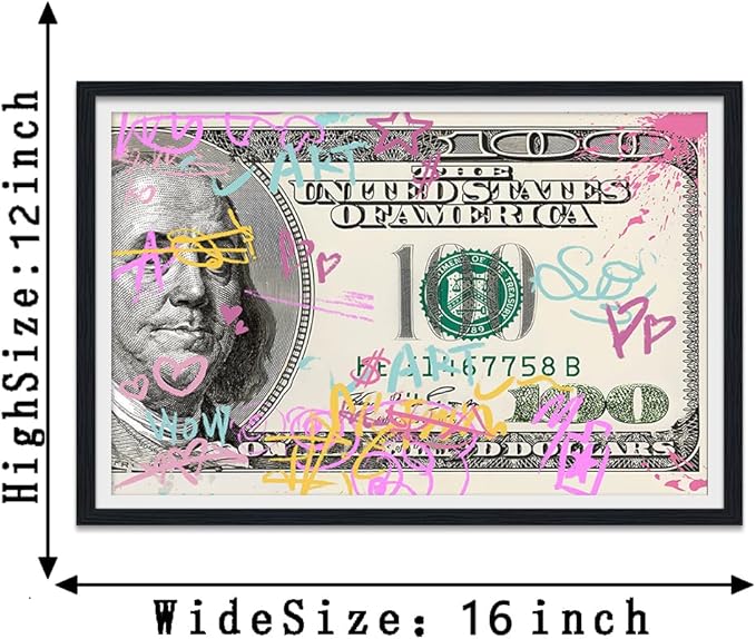 Dollar Canvas Wall Art Pink 100 Dollars Posters and Prints Motivational Wall Decor Abstract Inspirational Artwork for Office Living Room Framed and Ready to Hang 12X16inch
