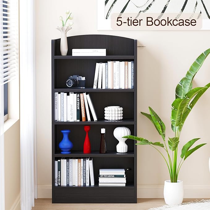 5 Tier Shelf Bookcase,47" Tall Bookshelf Display Storage Shelves,Freestanding Book Shelves for Bedroom Home Office Library Living Room,Black