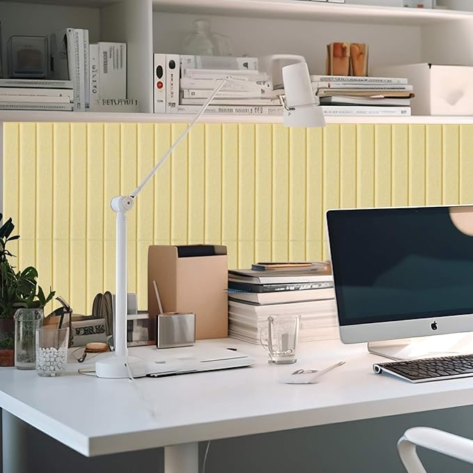 Honoson 12 Pack 47" x 35" Large Cork Board Alternative Felt Bulletin Board Wall Tiles with Safe Square Adhesive Large Roll Cork Tiles for Walls Organize Home Office Classroom Pin Panels (Light Yellow)