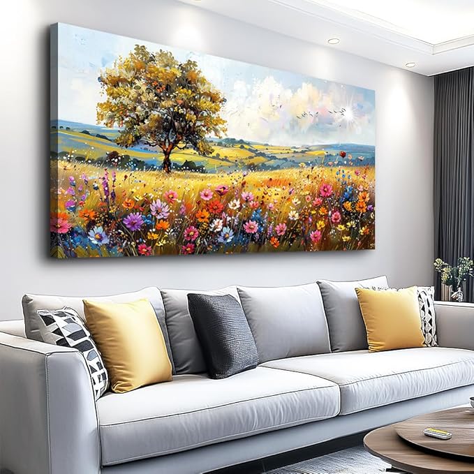 hyidecorart Large Wall Art For Bedroom Canvas Wall Decor For Living Room Office Decorations Flower Scenery Watercolour Wall Paintings Field Pictures Artwork Aesthetic Room Home Decor Hang Easy