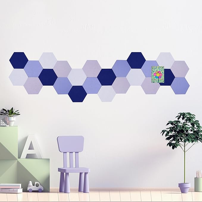 8Pcs Hexagon Felt Cork Board Tiles Self Adhesive Bulletin Board, Pin Board for Wall Decor Memos Photos Display (Set B)
