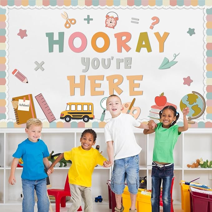 Groovy Bulletin Board Set Hippie Pastel Themed Classroom Welcome Bulletin Board Decoration Stationery Paper Cutout Classroom Decoration for Back to School Office Home Chalkboard Decor Wall Door