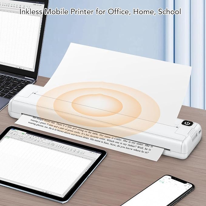 Yunseity Portable Cordless Inkless Thermal Printer, Mini Printer for iOS for Android, Mobile Printing with iPrint APP, Ideal for Office Travel School