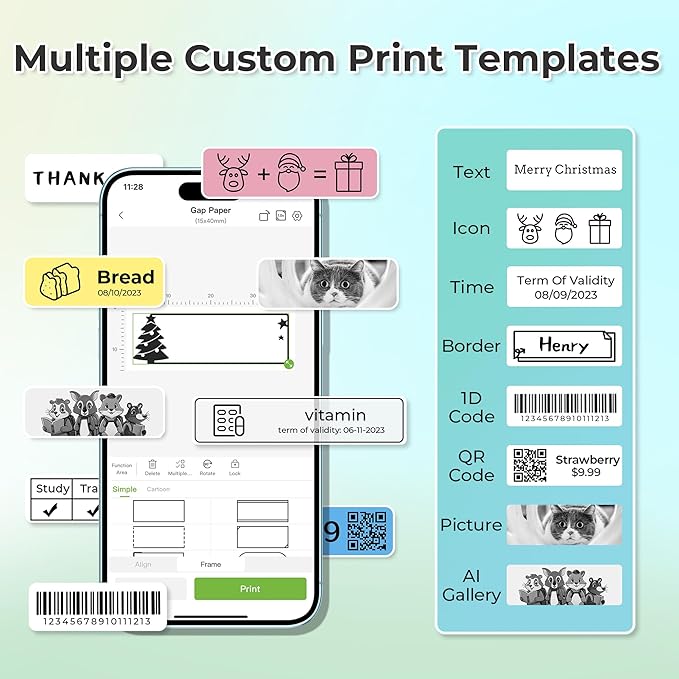 Nelko Label Maker Machine with Tape, P21 Bluetooth Label Printer with 3 Tapes, Wireless Mini Label Makers with Multiple Templates Icon Font Custom for School Office Home, Black