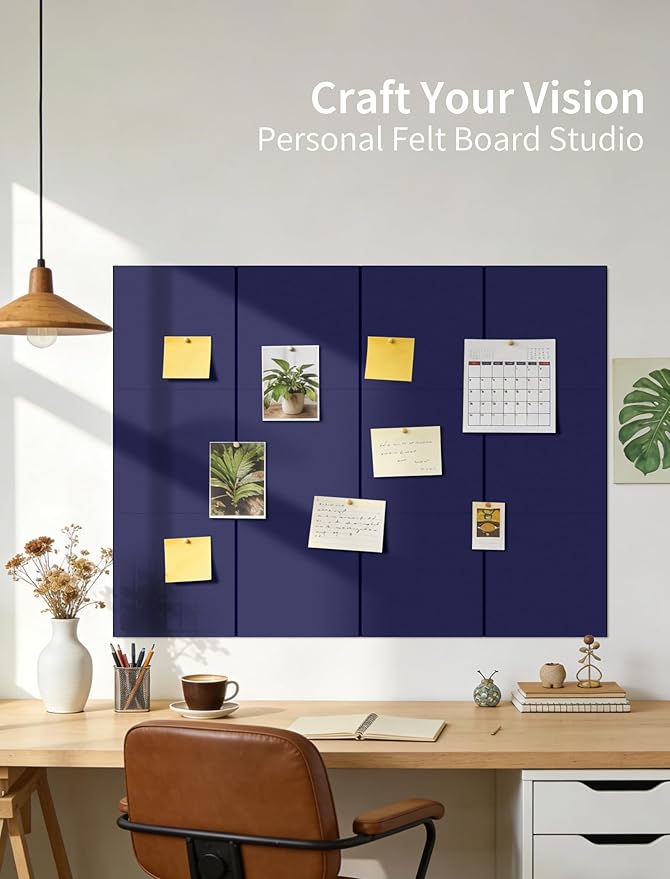 Large Bulletin Board 48"x 48" Cork Boards for Walls, 12 Pack Felt Wall Panels Photo Board, Cork Board for Office Home Pin Board
