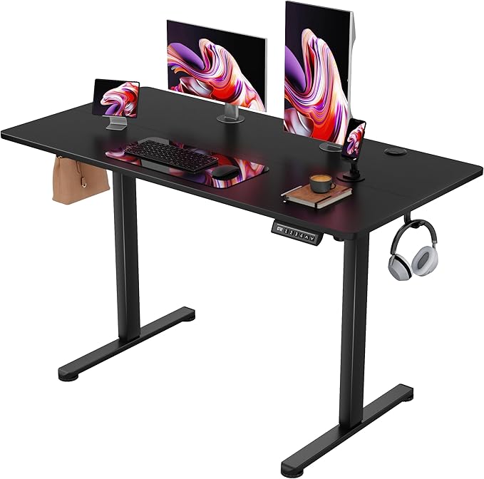 Furmax Electric Standing Desk, 45 x 24 Inches Sit Stand up Desk, Sit Stand Height Adjustable Home Office Desk with 4 Height Position Memory - with Splice Board (Black, 45)