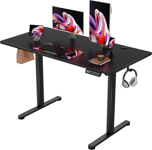 Furmax Electric Standing Desk, 45 x 24 Inches Sit Stand up Desk, Sit Stand Height Adjustable Home Office Desk with 4 Height Position Memory - with Splice Board (Black, 45)