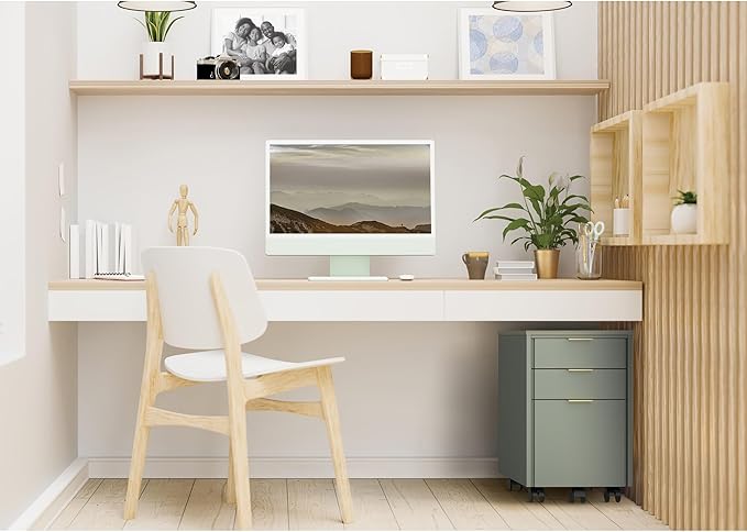 Realspace® 18" D Wood Vertical 3-Drawer File Cabinet, Pistachio Cream