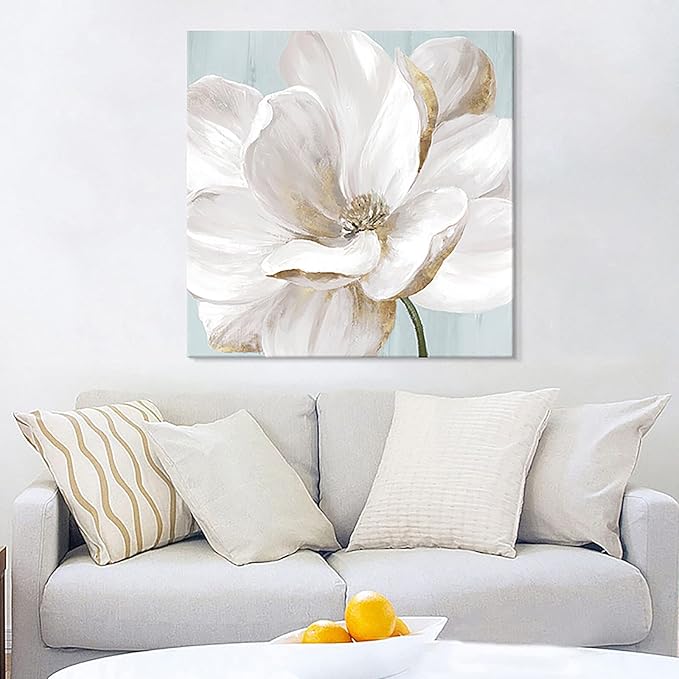 SEVEN WALL ARTS White Magnolia Flower Canvas Wall Art Floral Pictures Decor Vintage Nature Botanical Painting Modern Large Size Farmhouse Artwork for Bedroom Living Room Office 32"x 32"
