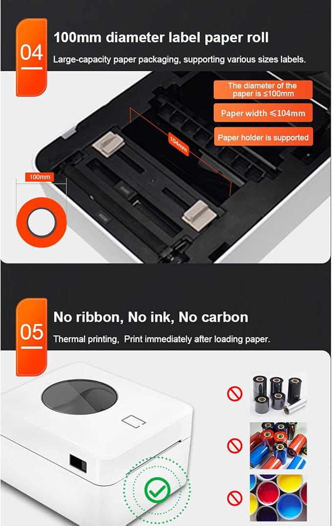 Marhynchus Thermal Label Printer, High Speed Shipping Label Printer with Sensors and Large Paper Capacity, Versatile Sticker Printer for Supermarkets, Warehouses, Offices (US Plug)