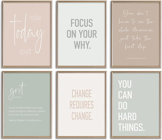 Inspirational Motivational Office Decor Posters Prints Unframed Set of 6, Minimalist Pastel Wall Art Print Decor, Positive Affirmations Team Teamwork Difference Maker Wall Picture, 8"x10"unframed