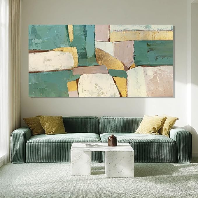 ZENPEE Green and White Large Wall Art, Abstract Wall Art, Cuadros para Sala Elegantes y Modernos, Wall Decor Living Room Posters | 24" x 48"