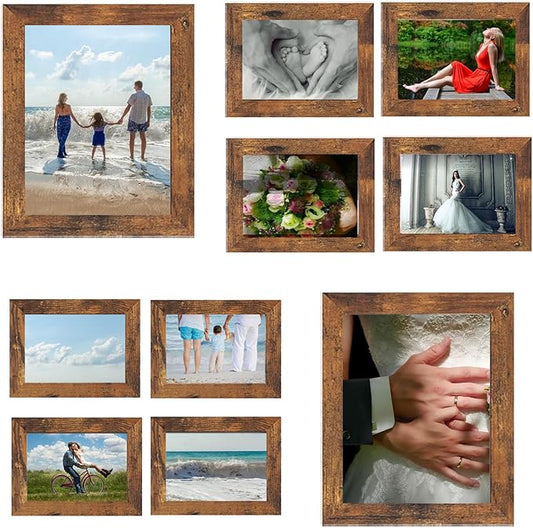 Rustic Picture Frames,10 Pack Collage Picture Frames,Gallery Wall Frame Set with Two 8x10, Four 5x7, Four 4x6, Farmhouse wood Photo Frames for living room Wall Gallery Decor or Desk, rustic brown