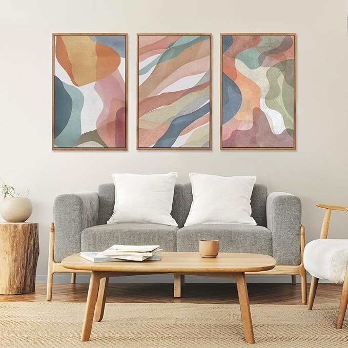 CHDITB Abstract Watercolor Framed Canvas Wall Art Paintings(16"x24"), 3 Panels Colorful Red Green Yellow Blue White Artwork Printings, Large Modern Above Couch Art Decor for Bedroom Living Room Office