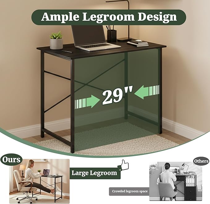 Computer Desk 32 Inch, Simple Home Office Desk Study Writing Table, Sturdy Metal Frame, Scratch-Resistant MDF Desktop for Bedroom Dorm Workspace Small Space, Black