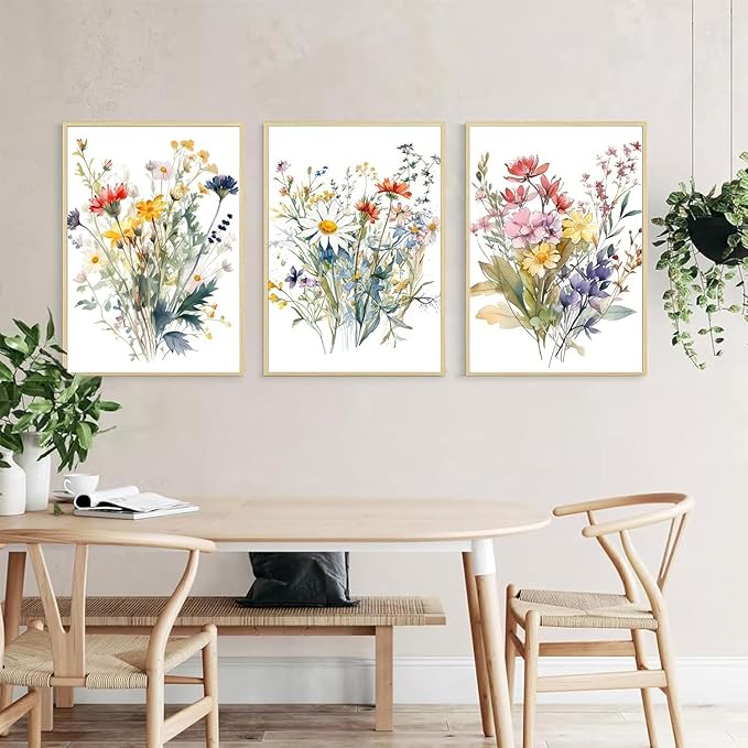 Colorful Wildflower Canvas Wall Art Watercolors Botanical Flower Painting Picture Wall Decor Modern Painting Floral Poster Print Artwork for Bedroom Living Room Gallery Home Decoration UnFramed
