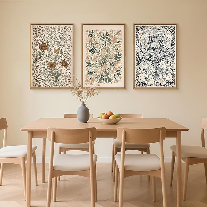 Large Abstract Vintage Flower Framed Canvas Wall Art,Antique Botanical Wall Decor,Neutral Bouquet Wall Painting,Aesthetic Floral Artwork for Living Room,Bedroom,Dining Room,Office -16"x24"x3