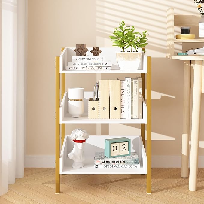 VECELO Bookshelf,Small White Bookcase,3-Tier Open Storage Shelf Organizer,Wood Industrial Shelving Unit for Living Room,Classroom,Office,Dormitory,Bedroom,Dinning Room,Apartments