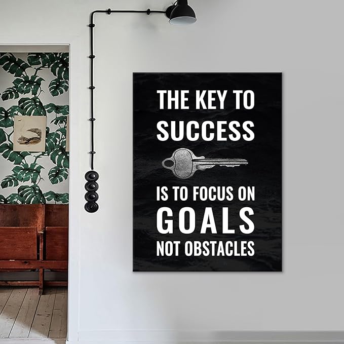 The Key to Success Inspirational Canvas Wall Art Poster Print Motivational Quotes Inspiring Positive Energy Painting Artwork for Living Room Office School Gym Stretched the Framed [30''Wx 40''H]