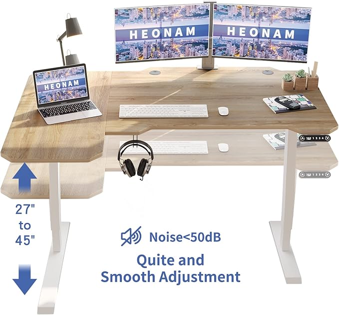 Ergonomic Electric Standing Desk 59 Inch, Height Adjustable Sit Stand Desk with Memory Keypad and Large Work Surface