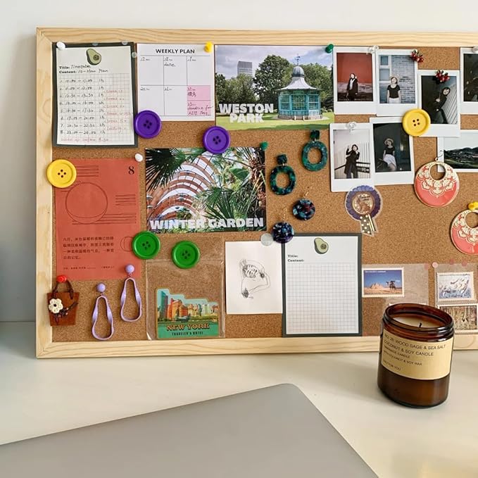 Cork Board Bulletin Board 16" X 12", Wall Mounted Oak Wood Finish Frame Corkboard for Office Home and School, Hanging Pin Board Message Board or Vision Board Decoration