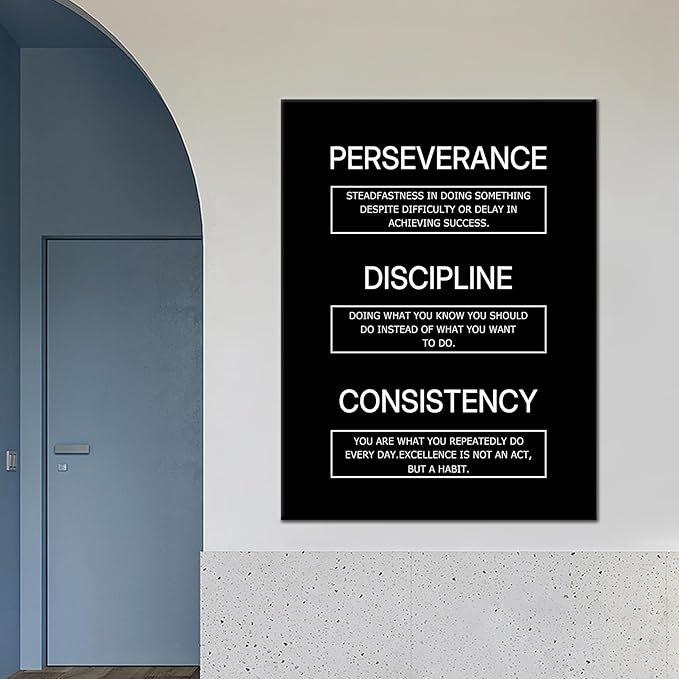 Motivational Canvas Wall Art Discipline Consistency Perseverance Entrepreneur Quotes Poster Print Inspirational Positive Picture Artwork for Office Gym Men Room Decor Ready to Hang [30''Wx 40''H]