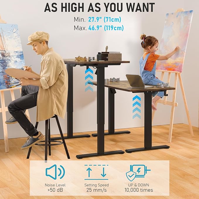 48" x 24" Electric Standing Desk, Adjustable Height Sit Stand Desk with 3 Preset Heights & 2 Hook, Electric Desk for Home Office Gaming, Rustic Brown