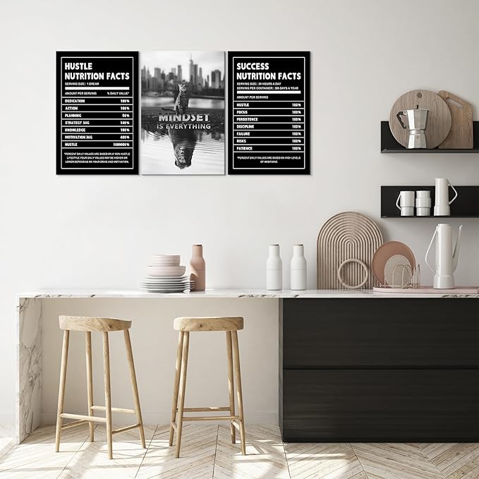 Mindset is Everything Wall Art Motivational Wall Decor for Office Pictures Posters Framed Canvas Wall Art Prints Painting Artwork Decor Ready to Hang in Living Room Bedroom Classroom