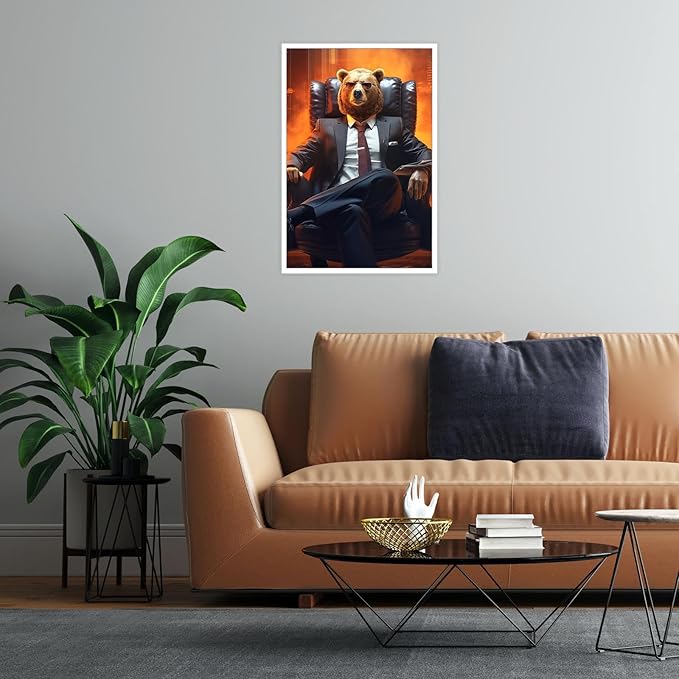Trendy Suit Animal Bear Portrait Wall Art Funny Boss Bear Canvas Posters Work Struggle Motivation Inspiring Prints Painting For Office Living Room Wall Decor 24x36in Unframed