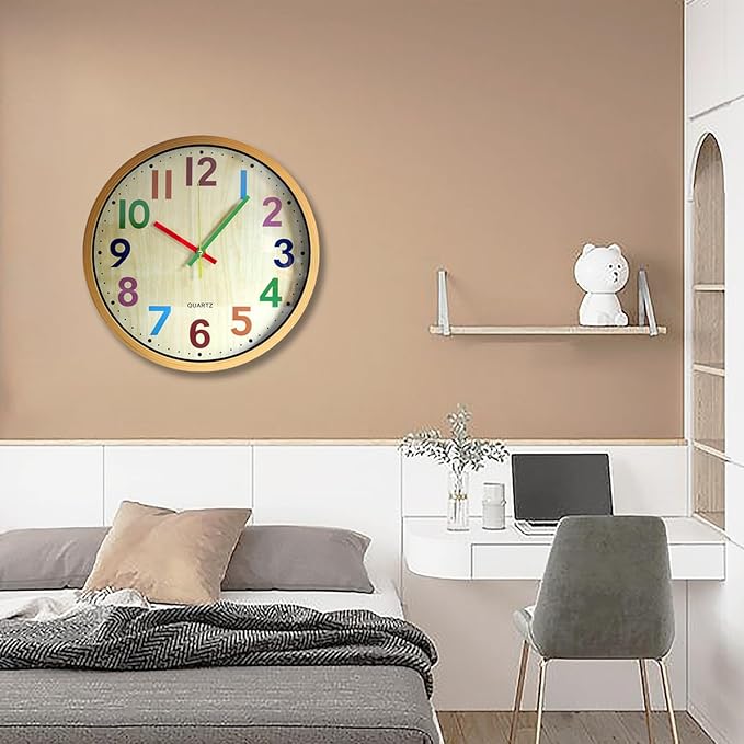 Wall Clock, 12 Inch Easy to Read Silent Non-Ticking Colorful Battery Operated Clock,for Bedroom,Living Room,Kitchen,Office,School Classroom (Yellow)