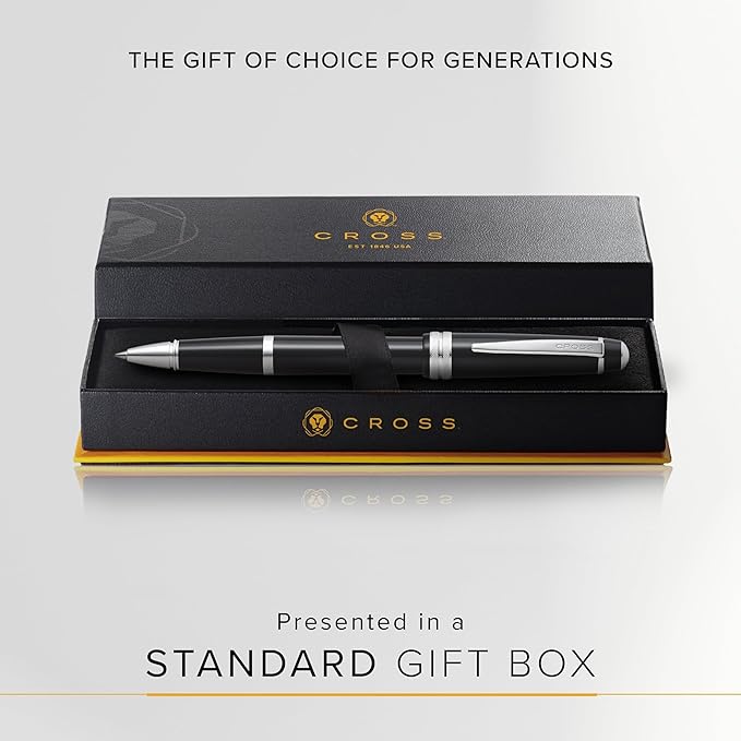 Cross Bailey Light Glossy Black Resin Rollerball Pen - Professional Pen for Effortless Writing - Journaling, Note-Taking & More - Black Ink - Easy Handling - Includes Gift Box