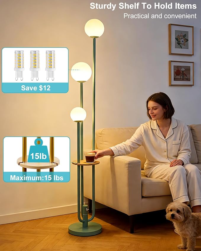 Lightdot 63IN Floor Lamp with 3 Green U-Pole, Modern Floor Lamp with 3000K Warm White LED Bulbs Included, Candle Holder Style Modern Tall Lamp for Living Room/Wedding/Party/Sofa Beside/Corner Decor