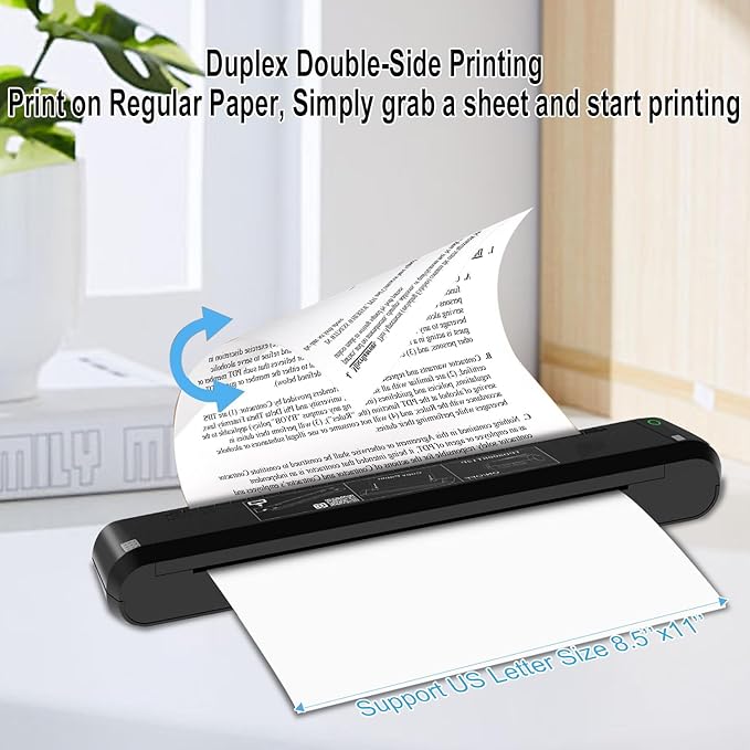 Portable Printers Wireless for Travel - 320 DPI Bluetooth Thermal Printer Support 8.5x11 US Letter & A4 Regular Copy Paper, Inkless Printer Compatible with Mobile & Laptop for Office Home