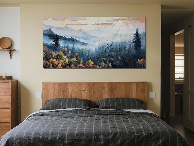 Arjun Forest Wall Art Decor Vintage Large Landscape Big Canvas Art Wall Decor for Living Room, Nature Mountain Extra Large Painting Bedroom, Pine Tree Artwork Scenery Picture Office Home 59"x28"