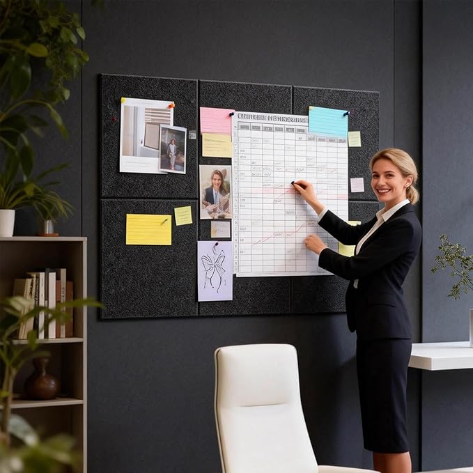 Large Bulletin Board 35.4" x 23.6", Black Cork Board, 6 Pack Cork Boards for Walls with 24 thumbtacks, Pin Board & Vision Board for Home Office, Student Dorm, Creative Studio