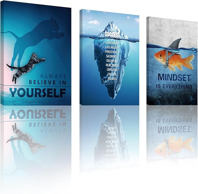 Unbruvo Motivational Cat Posters, 3 Pc Wall Art - Waterproof Canvas Prints, Inspirational Wall Decor for Office, Living Room, Bedroom - Framed Wall Art Decor, 36''Wx16''H