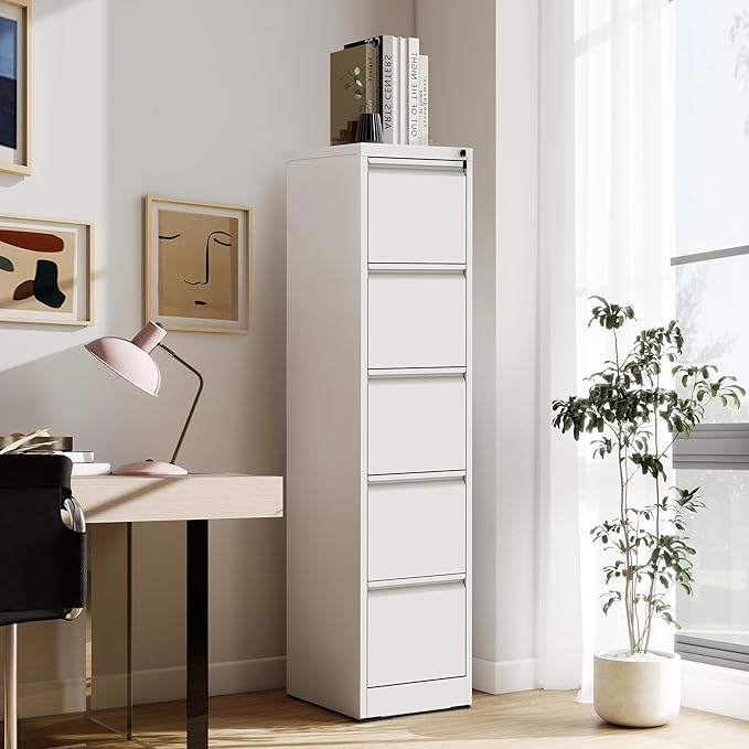5 Drawer File Cabinet with Lock, Metal Filing Cabinet for Home Office, Vertical File Cabinet for Letter/Legal/A4/F4 Documents, Easy to Assemble Steel Storage Cabinet