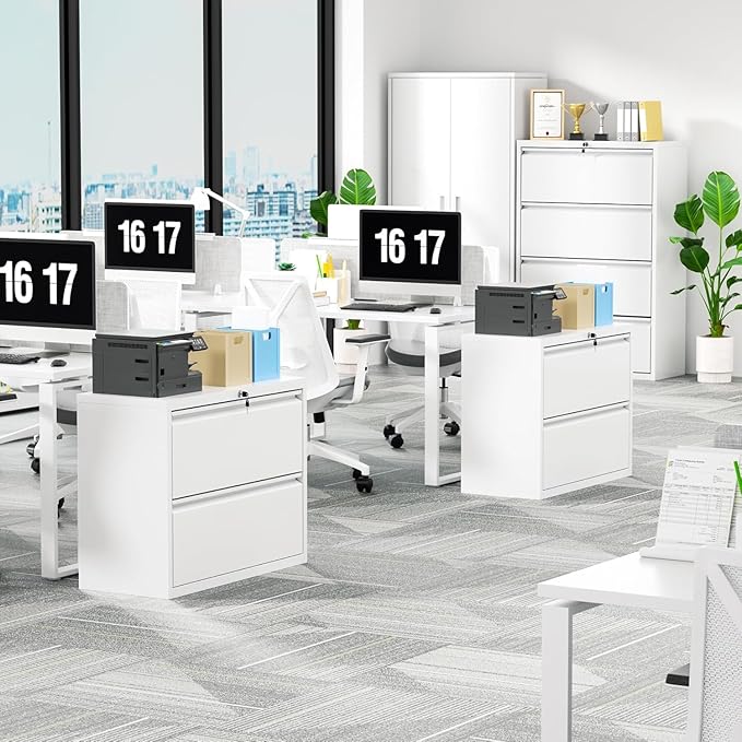 Incbruce 2 Drawer Lateral File Cabinet with Lock, 28" W Under Desk Filing Cabinet Filing Cabinets for Home, Office, Fit A4/F4/Letter/Legal File(White)