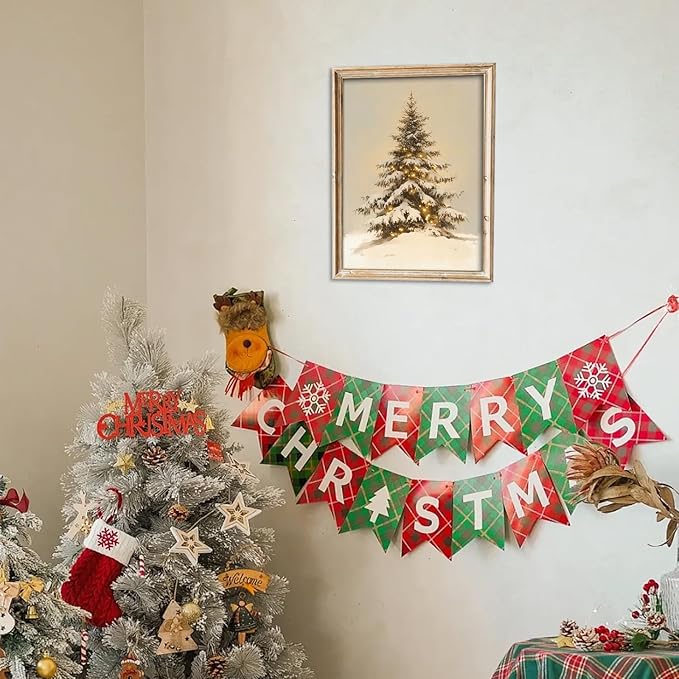 uniro Snowy Christmas Tree Print, Vintage Pine tree Decor Wall Art, Neutral Antique Holiday Xmas Tree Painting, Christmas Muted Rustic PineTree Artwork Painting Winter Farmhouse Holiday Wall Decor for Bedroom, Living Room, Gallery, winter Room Decor, h...