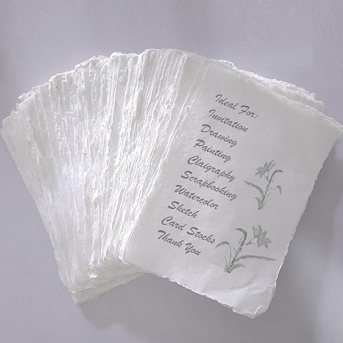 Handmade Deckle Edge Cotton Paper 4x9” – 150 GSM | Rustic Wedding Invitation Cardstock for Calligraphy, Craft DIY & Event Stationery (100 Sheets)