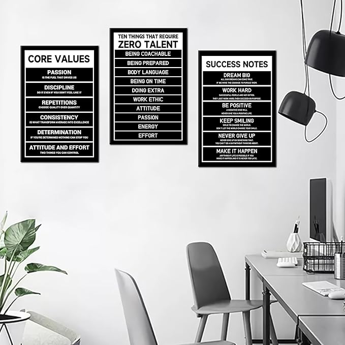 3 Pieces Inspirational Canvas Posters Prints Wall Art Core Values Motivational Quotes Office Wall Decor Positive Theme Artwork for Home Teens Room Workplace Classroom Ready to Hang [48''Hx24''W]
