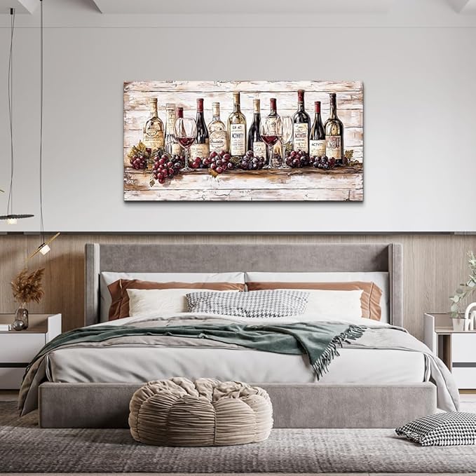 QIYILEXWART Large Wall Decor For Living Room Stretched And Framed Canvas Wall Art For Kitchen Wall Decorations For Bedroom Wine Bottle Painting Farmhouse Pictures Home Decor Ready To Hang