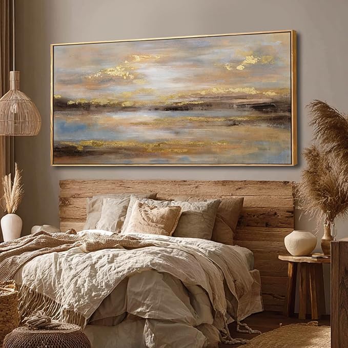Large Framed Artwork for Living Room Abstract Bedroom Wall Art Gold Abstract Wall Decor Office Home Decor 29"x 58" Canvas Painting Wall Hanging